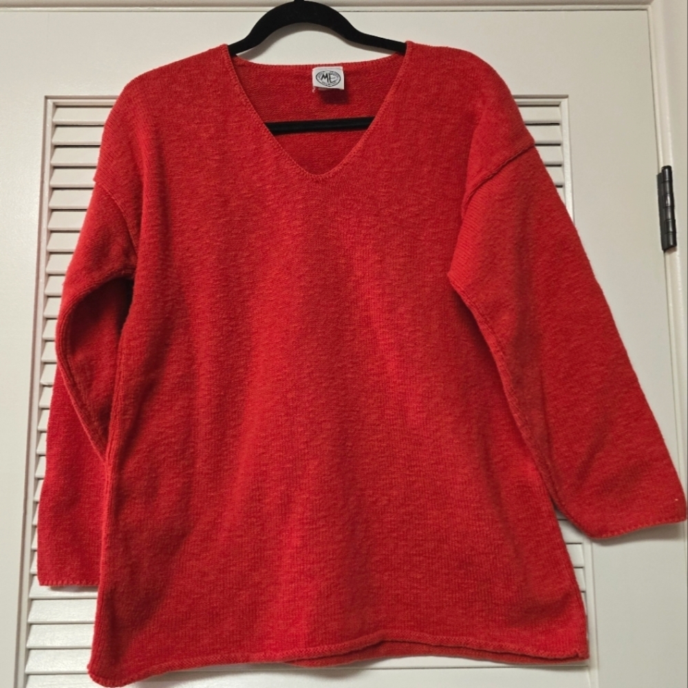 Modern Essentials - 100% Cotton Red Long-Sleeve Sweater